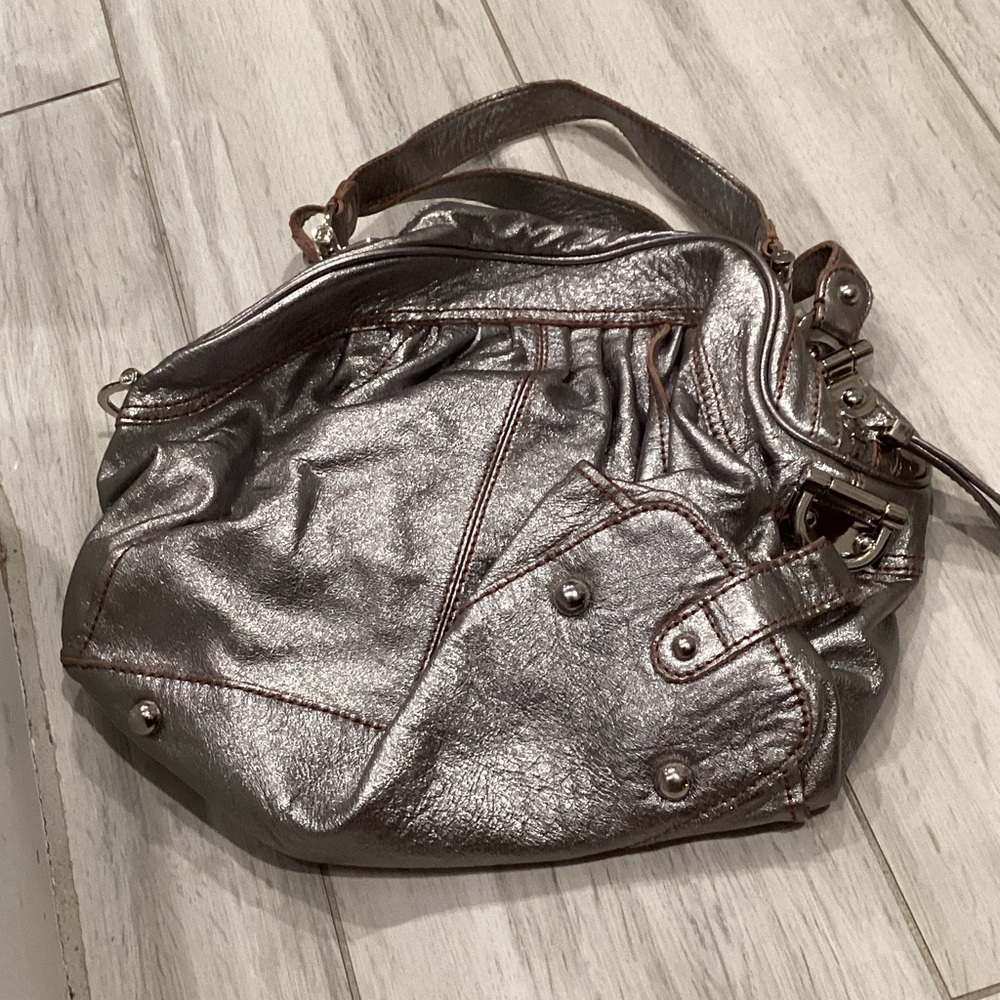 Metallic Pewter Shoulder Hobo Bag
